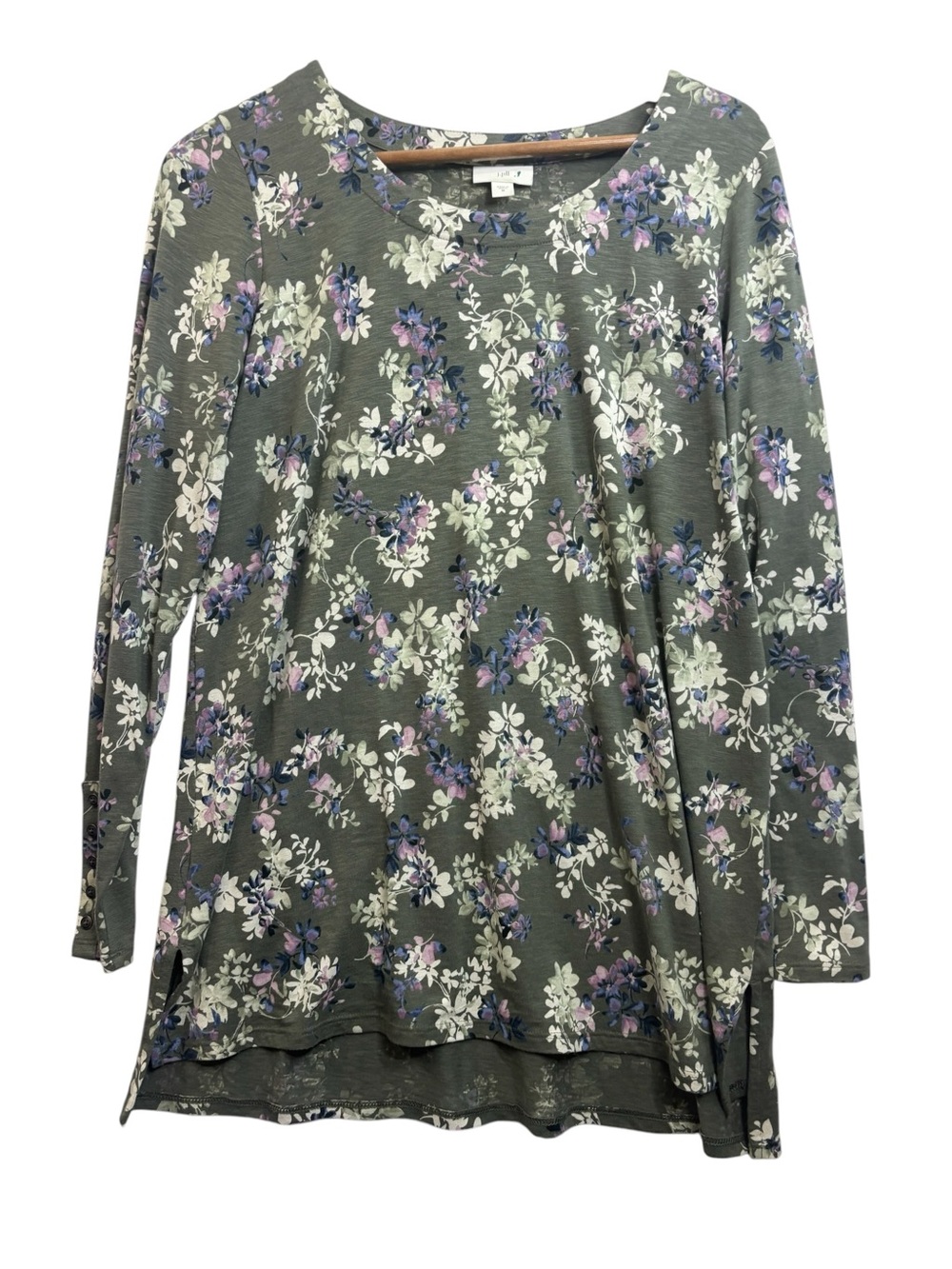 J Jill Floral Round Neck Long Sleeve Top Womens Size Medium Shirt